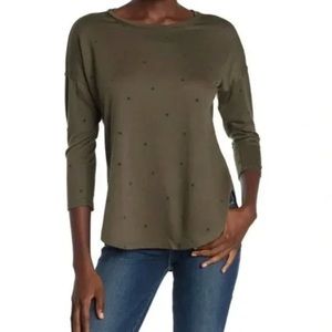 Bobeau Olive Green Heat Polkadot Tunic Top - Women size small